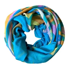 Colorful Geometric Pattern Scarf Wrap Women Bright Blue Plaid Pattern