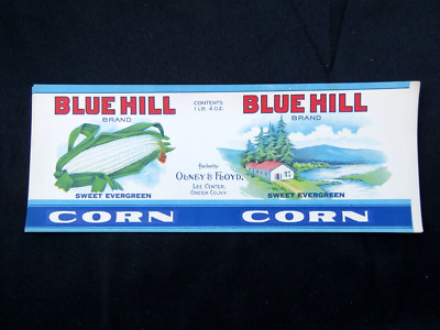 Vintage Blue Hill CORN Can Label Olney & Floyd Lee Center N.Y.  1920's
