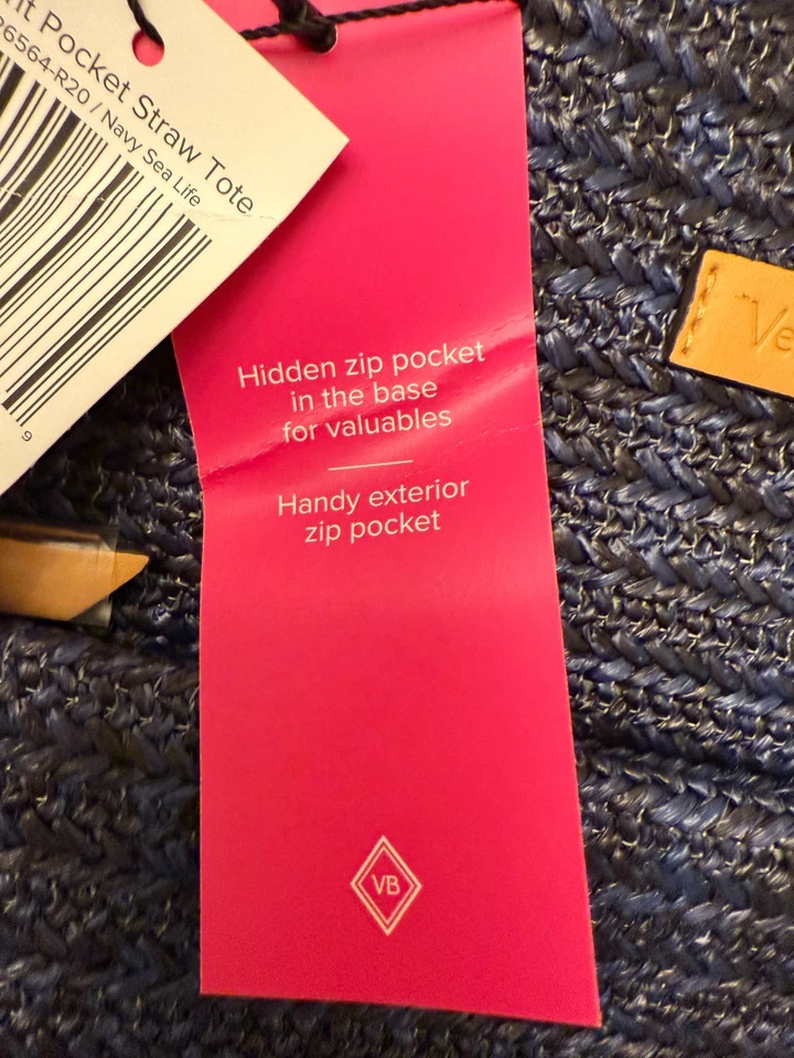 BOLSO DE MANO VERA BRADLEY BOLSILLO DELANTERO PAJA AZUL MARINO COMO NUEVO CON ETIQUETAS (J-5) Foto 3 de 4