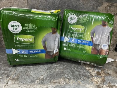 Depend Fit-Flex Incontinence Underwear for Men, Maximum Absorbency, XL 15 ct X2