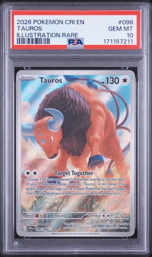 2026 POKEMON CRI EN-CHAOS RISING ILLUSTRATION RARE #096 TAUROS PSA 10