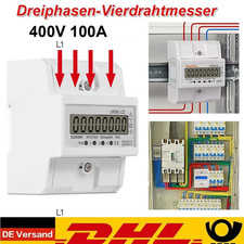 Drehstromzähler geeicht für DIN Hutschiene + 5-100A 230/400V 3 Phasen 4 Draht DE