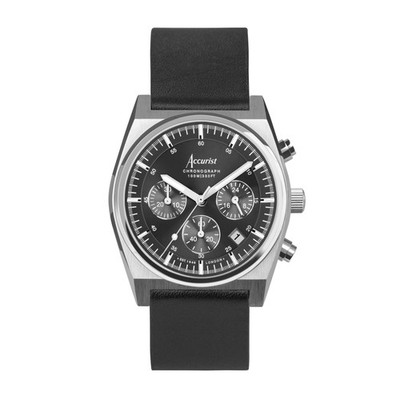 Accurist Origin 41 mm runde silberne Herren-Analoguhr mit schwarzem Armband