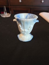 Vogue Mercantile Co Akro Agate Slag Glass Toothpick Holder Urn 3.25" Blue/White