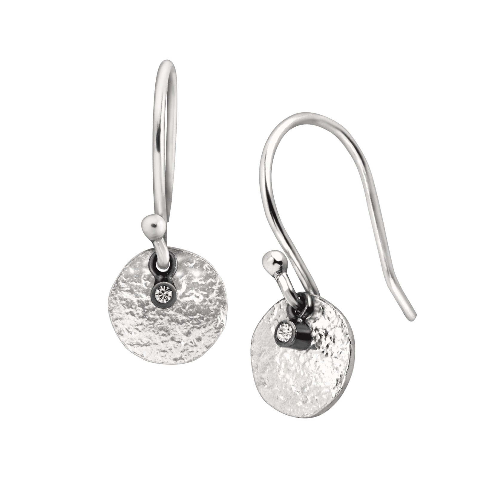 Sterling Silver Mini Crystal Disc Drop Earrings with Sparkling Crystals