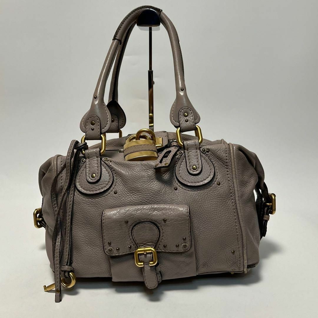 Auth Chole Gray Leather Paddington Gold Logo Tote Handbag for Women  