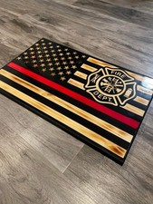 Fire Department American Flag! 24" X 16" CNC Machined Rustic Wooden