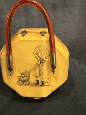Vintage Wooden Decoupage Box Purse Octagonal Shape