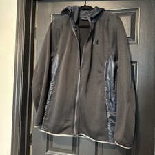 Under Armour Jacket Men's L Black Storm Fleece Coldgear Full Zip Hood Loose Fit