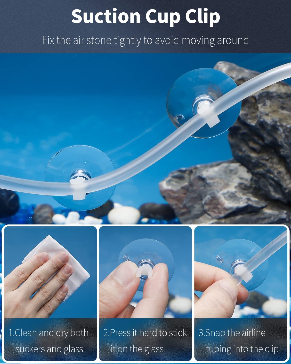 Aquarium Air Stone Bar Bubbler 8 In, Fish Tank Bubbler Stone with 4 Suction Cups