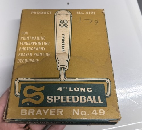 vintage speedball 4 hard rubber roller brayer no. 49 original box no. 4121
