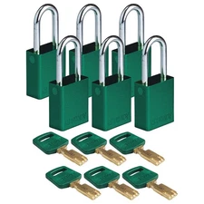 BRADY ALU-GRN-38ST-KD6PK Lockout Padlock,Al,Grn,Key Different,PK6 55JY43