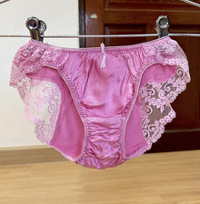 Vintage Pink Silk Satin Panties Sheer Nylon Lace Sissy Bikini Hi Cut Briefs Sz.5