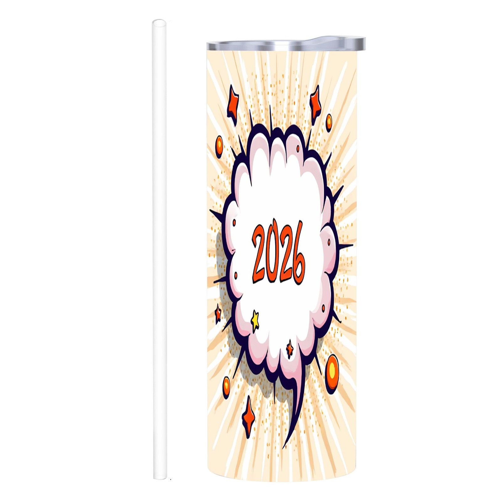 Vibrant Comic-Style 20 oz Stainless Steel Insulated Tumbler with Lids & Straw - 