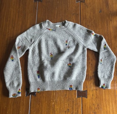 Marc Jacobs Taupe Crewneck Sweater With Rainbow Embroidered Accents XS