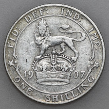 1907 EDWARD VII, SHILLING, BRITISH SILVER COIN, GF