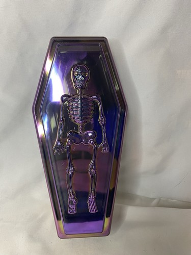 Coffin Shape Treat Box, Halloween, Iridescent Container Skeleton Spooky