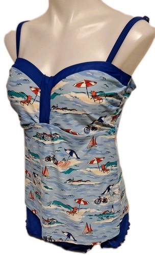 Crown & Ivy 2 Piece Blue Tankini Swimsuit with Swim Skirt Womens XL Nylon Blend - Picture 5 of 22