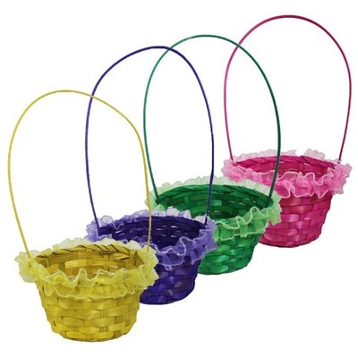 Easter Wicker Basket with Handle and Frilly Edge for Egg Hunt, Treat Hamper