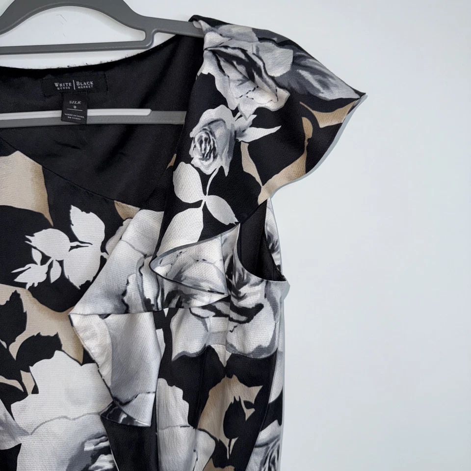 Vestido Vaina de Seda Martillada Mercado Negro Casa Blanca Para Mujer Talla 8 Negro Floral Foto 4 de 4