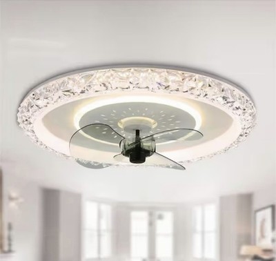 Oaks Aura DC2007 20in LED White Crystal Low Profile Ceiling Fan Remote