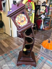 Rare Chinneck-Style DRUNKEN GRANDFATHER CLOCK & wine rack. CLDGC 37" tall. works