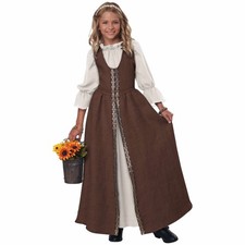 Renaissance Faire Brown Dress Medieval Maid Marion Princess Girls Costume L