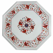 12" Marble Table Top Semi Precious Stones Carnelian art Inlay Home /office Decor