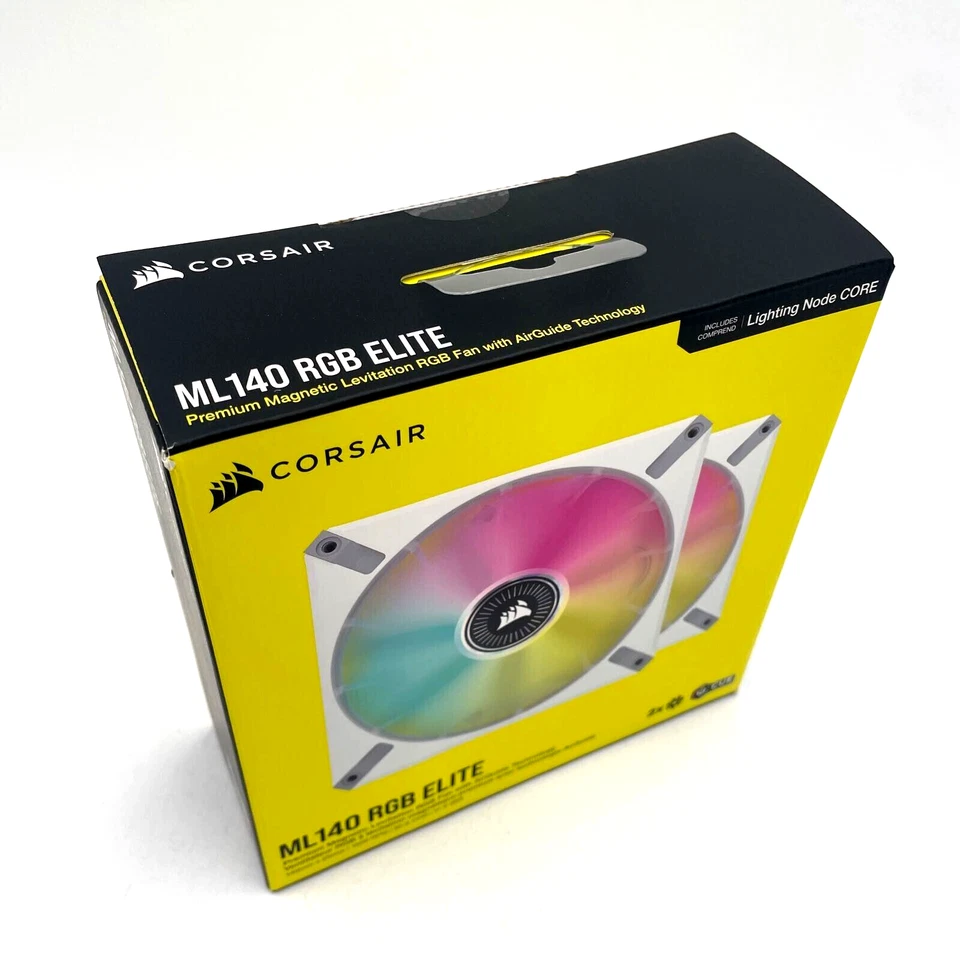 CORSAIR ML140 RGB Elite Fan 140mm with Lighting Node CORE (2-Pack) - White - Image 2 of 3