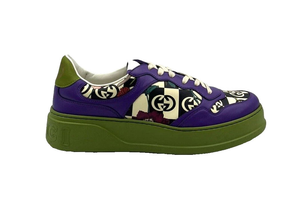 Baskets basses GUCCI GG violettes et vertes