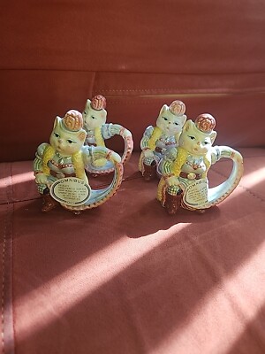 SET OF 4 OCI Omnibus Korea Miss Kitty Ceramic Teapot Dancing Saloon Cat 24 Ounce
