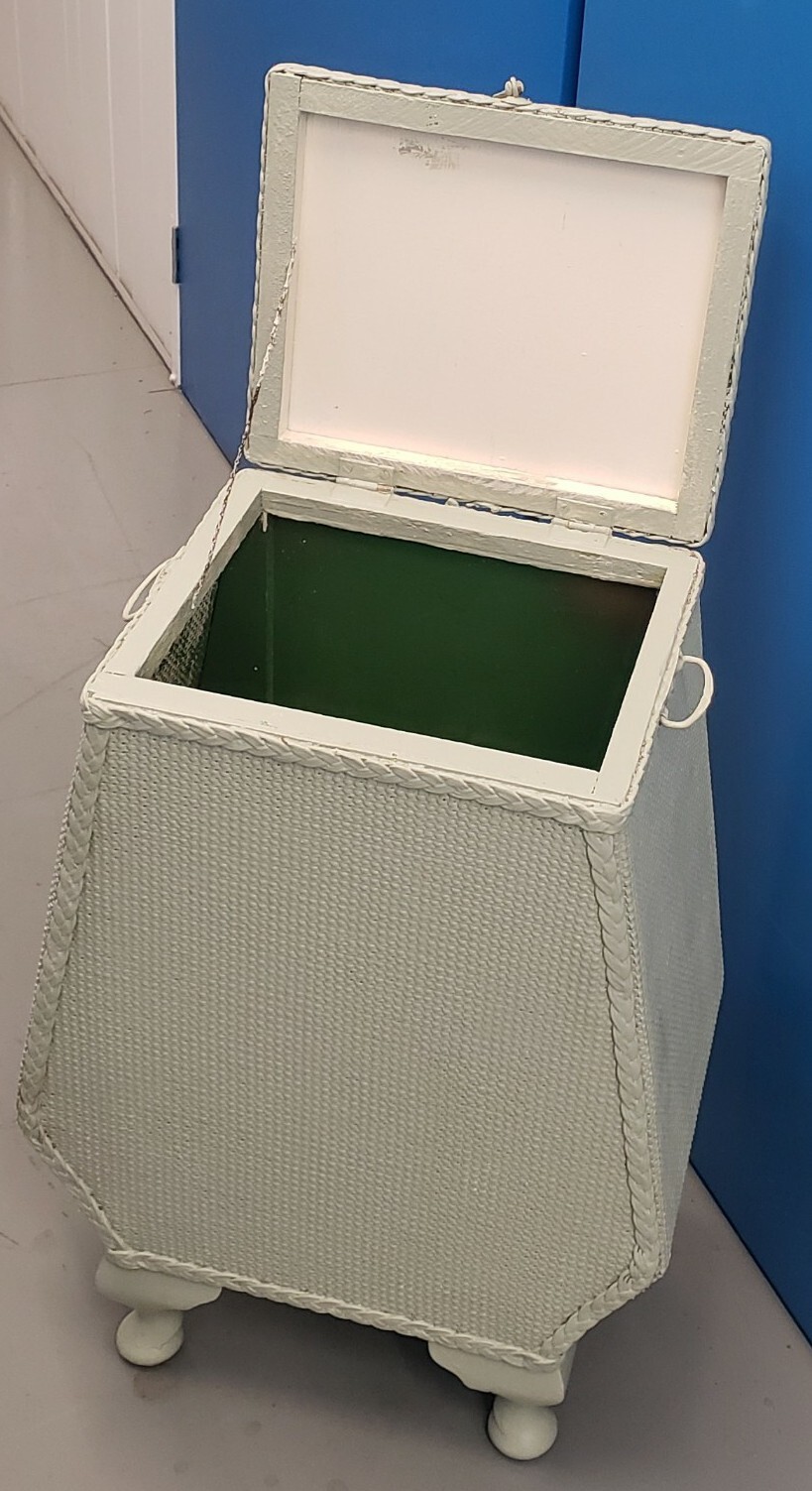 Vintage Shabby Chic Lloyd Loom Laundry Basket Washing Basket Sage Green