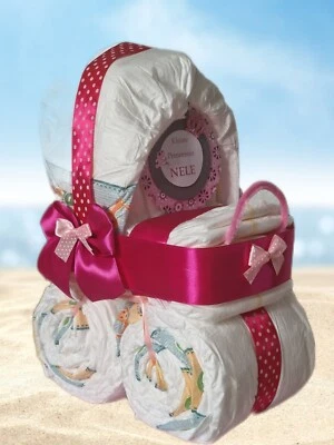 MARKENLOS Windeltorte Mädchen Kinderwagen pink Personalisiert