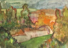 1991 original watercolor painting landscape riverscape signed