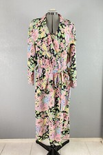 Victoria's Secret VTG Gold Label Robe M/L Pink Green Floral Belted Long Sleeves