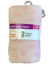2 Pr Wonder Nation Toddler Girls Flat Rib Pink Leopard  White Tights Size 6-18M