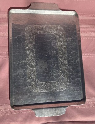 Vintage Forged Aluminum Tray Intaglio Design By E.M.P.C Platter 12x18.5'' handled
