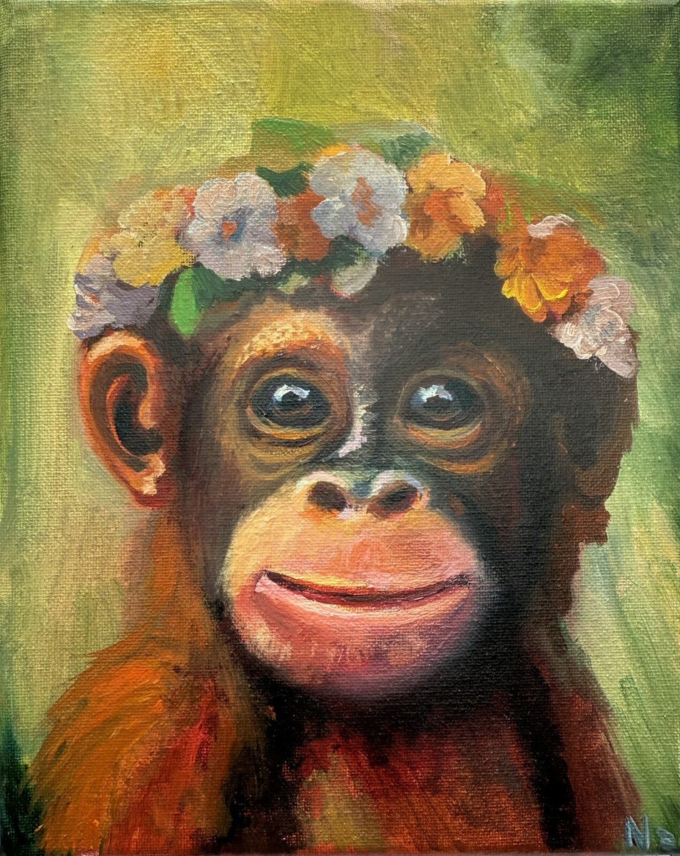Original painting Oil, 8x10 inches, Monkey Portrait, Home Gift