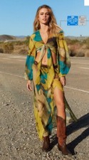 Nasty Gal Size L Tie Dye 2 Piece Co-ord Maxi Skirt & Shirt Green Cover Up Beach 