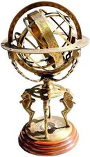 Wooden Base 18" Armillary Globe Sphere Engraved with Compass Brass Home Decor