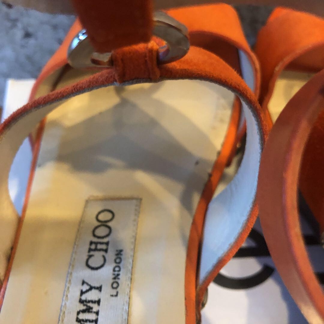 JIMMY CHOO orange Open Toe sandals studs leather Size 35