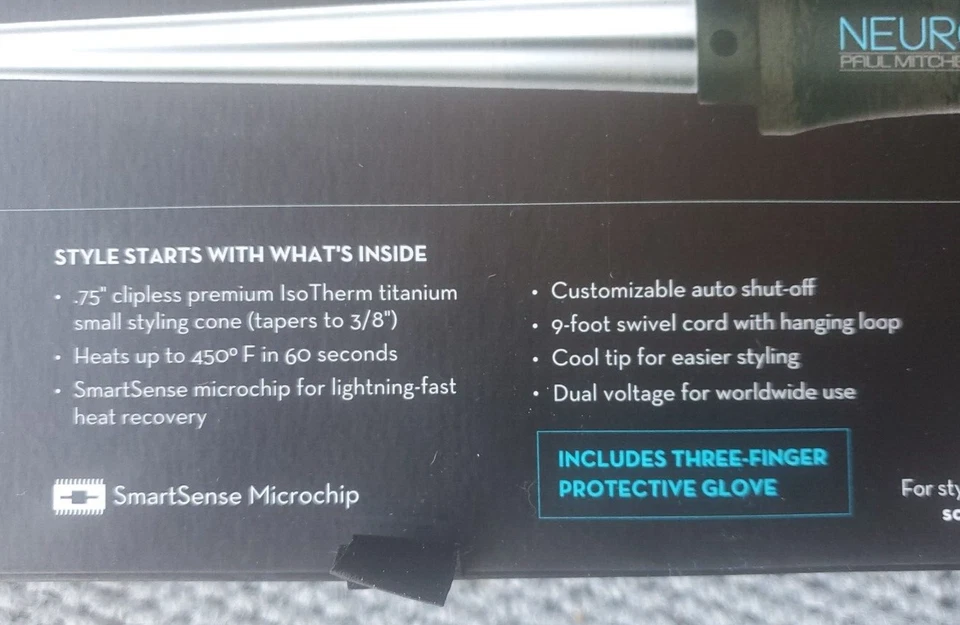 Rizador sin recortar Paul Mitchell Neuro negro/plateado - cono de 0,75 pulgadas Foto 4 de 4