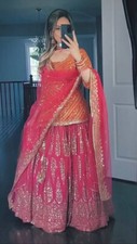 Fancy Designer Faux Georgette Top Lehenga With Pink Dupatta For Women Wear