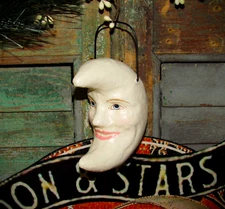 4" Bethany Lowe White Crescent Moon Man Bucket Ornament Retro Vtg Halloween Deco