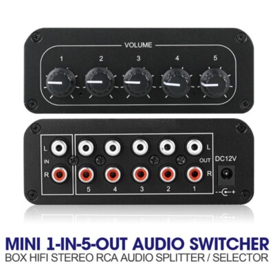 Mini 1-IN-5-OUT Audio Switcher Box HiFi Stereo RCA Audio Splitter/Selector NICE