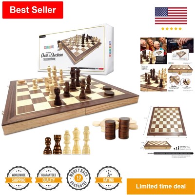 Wooden Chess & Checkers Game Board Set - Large 15x15 Foldable Wood Set
