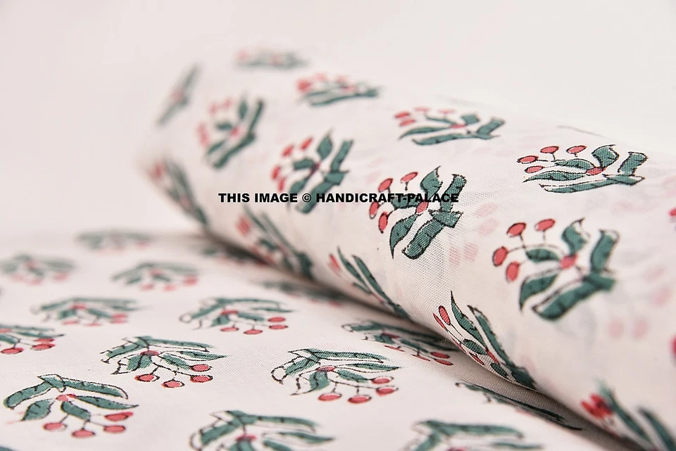 5 Yards Hand block Print Fabric Indian Cotton Jaipur Sanganer Natural Color - Image 2 of 4