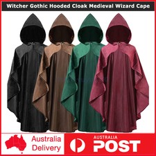 Witcher Gothic Hooded Cloak Medieval Wizard Cape Costume Witch Monk Robe Outfits