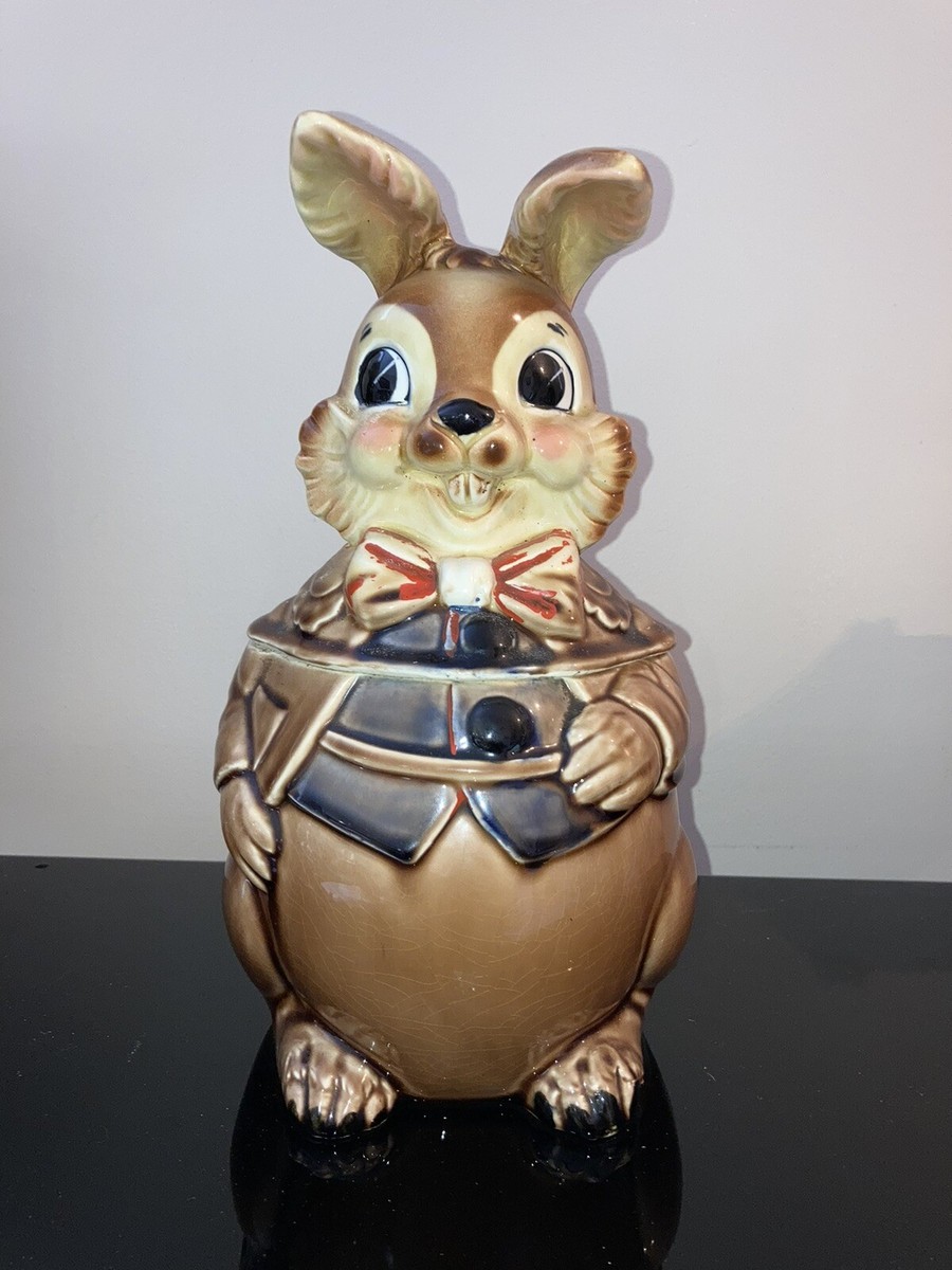 Vintage Royal Sealy Peter Rabbit Cookie Jar w/ Waistcoat 1950s