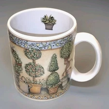 Lang and Wise Susan Winget Spring Bunny Garden "Topiaries" Ceramic Mug 1998